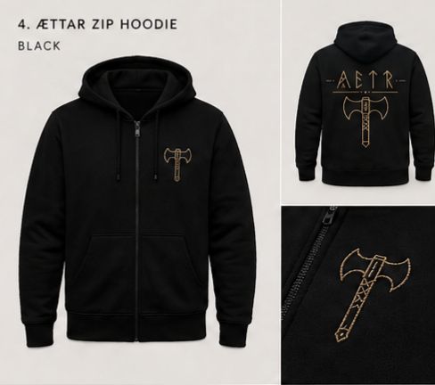 ÆTTAR Embroidery Zipped Hoodie - Axe