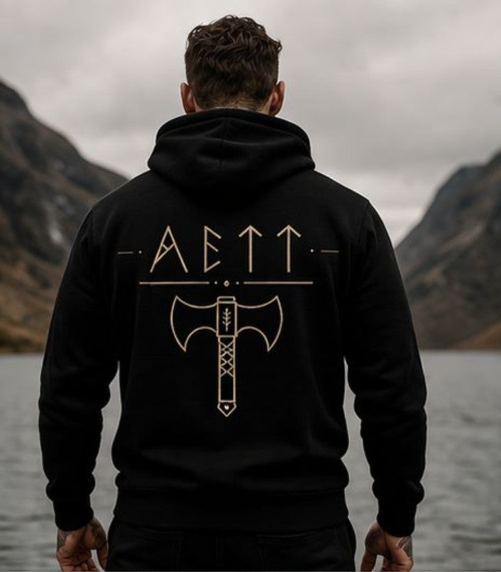 ÆTTAR Embroidery Hoodie – Black Runes & Axe