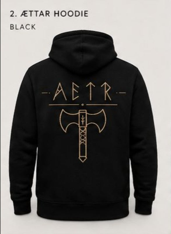 ÆTTAR Embroidery Hoodie – Black Runes & Axe